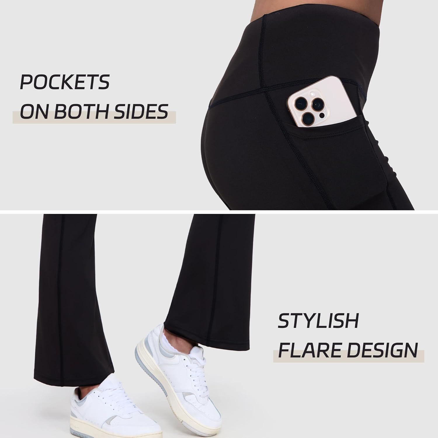 Women's Black Flare Leggings with Pockets High Waisted Bootcut Yoga Pants for Woman Tummy Control Flared Leggings - Image 3