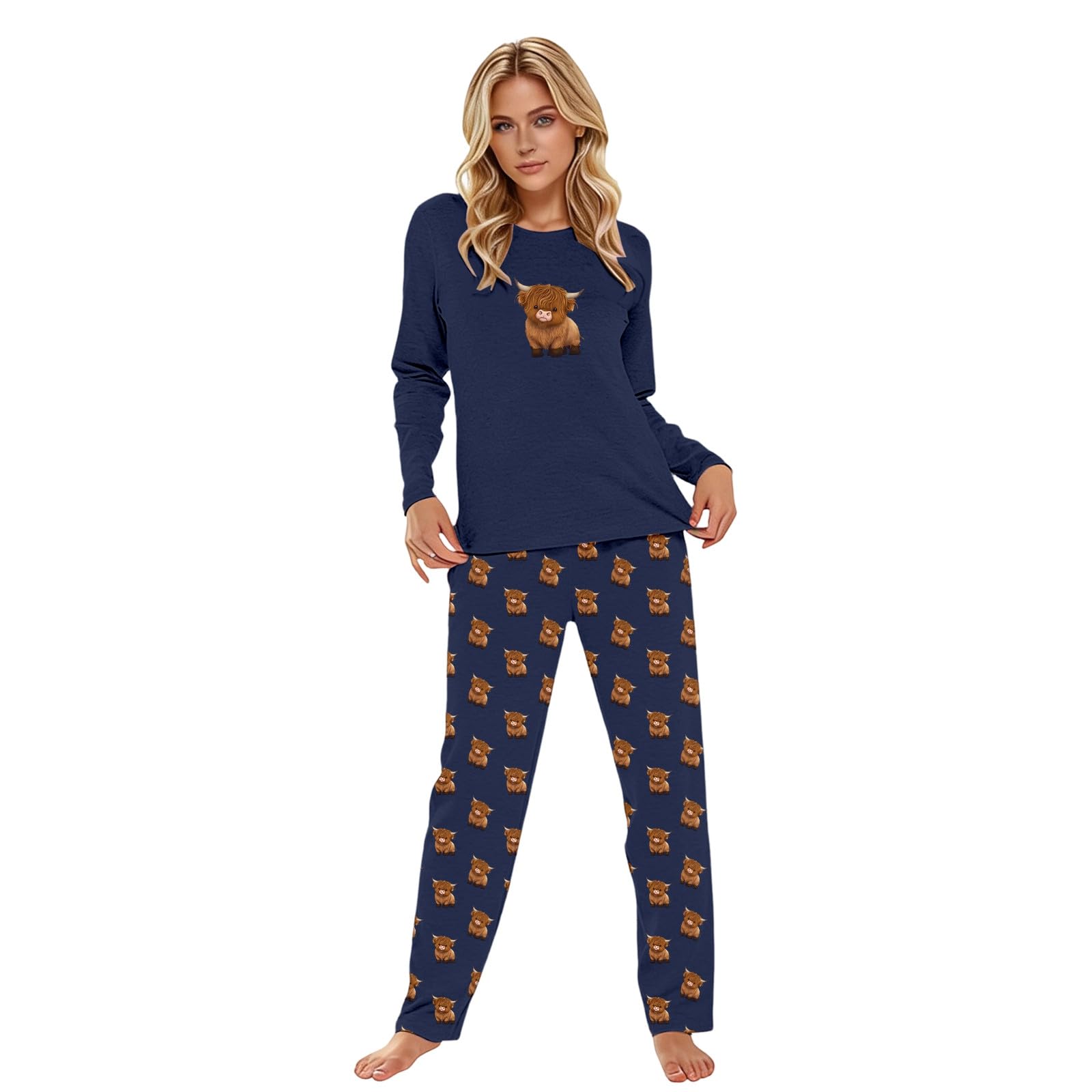 Langärmliger Pyjama mit Kuhmuster, kuschelige Schlaf- Loungewear weichem Flanell für mehr Komfort zu Hause