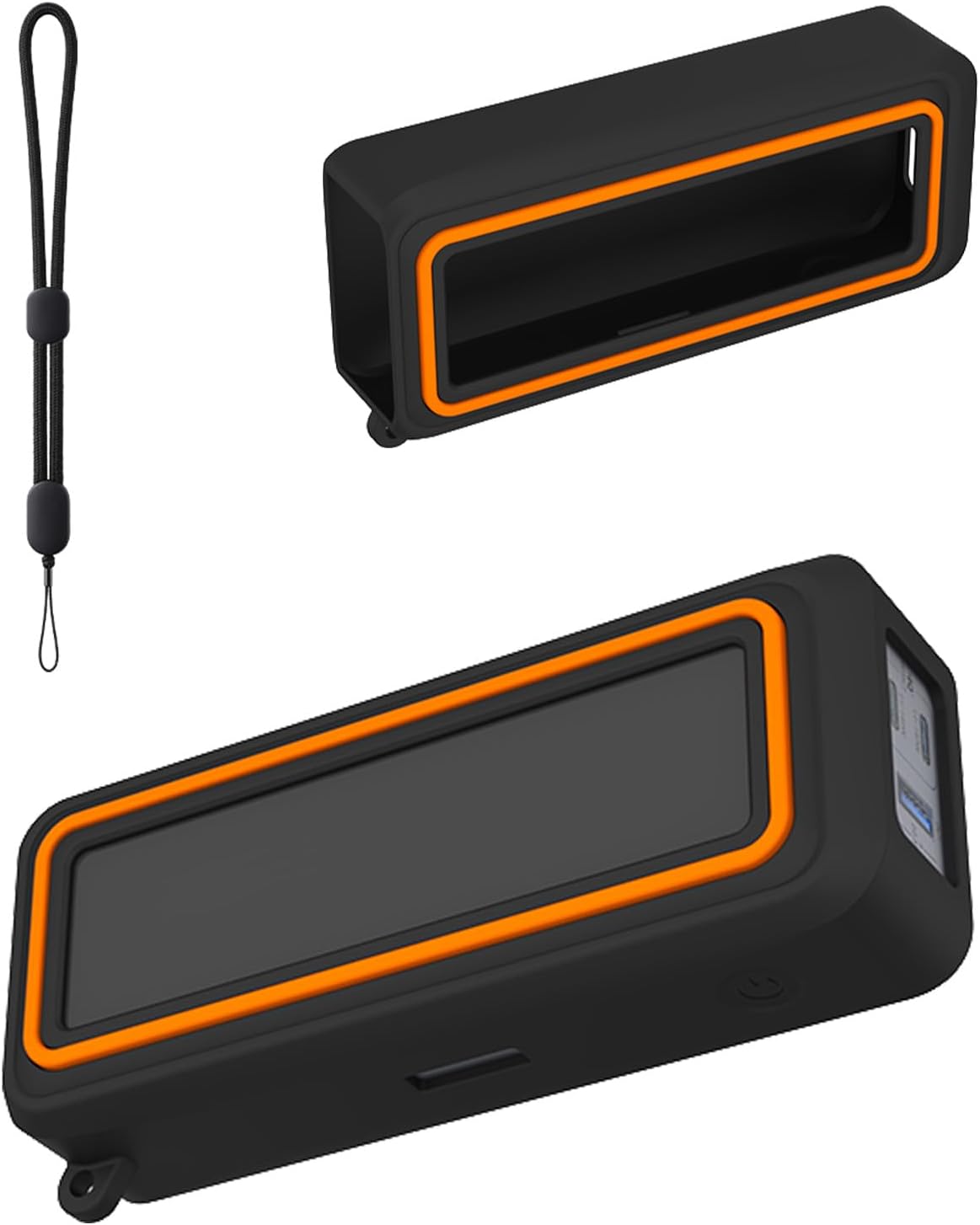 Silicone Protective Case for Anker Prime Power Bank 26,250mAh 3-Port Portable Charger, Full-Body Protective Cover with Precise Cutouts, Shockproof & Scratch-Resistant Sleeve (Black with Orange Line)