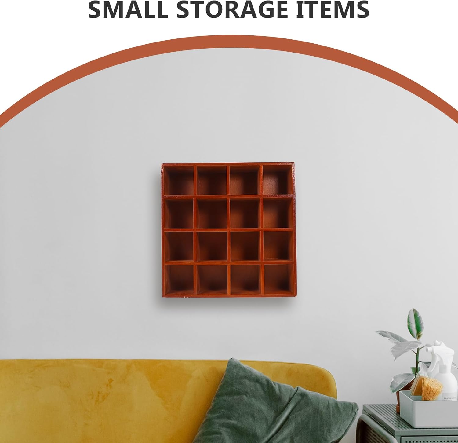 DOITOOL Wooden Cubby Display Shelf 16-Compartment Wall Mounted Storage Box for Home Decor Collectibles Cosmetics 15.74X15.74X2.95 Inch