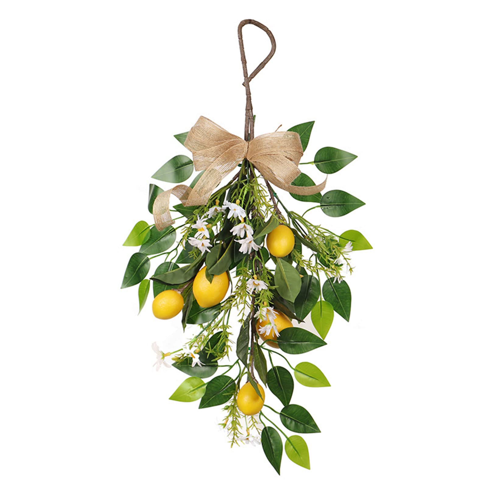 Wysrj Without Light Artificial Lemon Teardrop Wreath 24Inch Realistic Greenery Teardrop Swag With Lemon Spring Summer Front Door Teardrop Wreath For Wall Window Welcome Decor