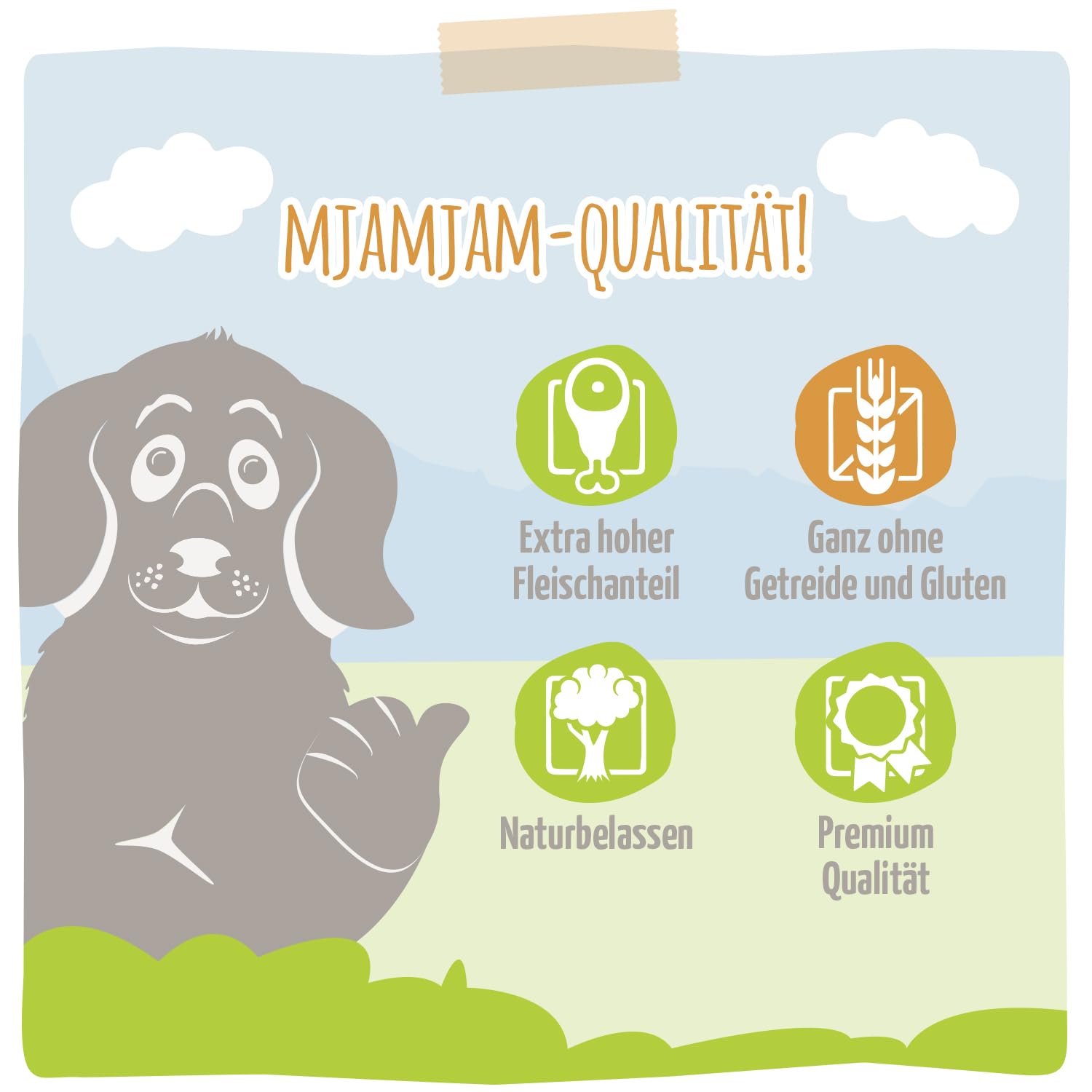 MjAMjAM - Premium Nassfutter für Hunde - saftiges Huhn mit zarter Ente an Möhrchen und gekochter Hirse, 6er Pack (6 x 800 g), naturbelassen mit extra viel Fleisch
