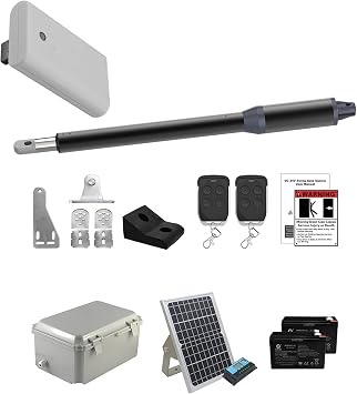 Solar Single Gate Opener with Batteries & Solar Panel + Smart USB WiFi Controller APP Remote for Single Swing Gates Up to 440lb Automatic Gate Openers with Remote Complete Kit PKM-C01-L