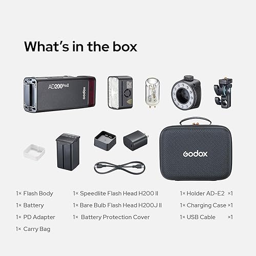 Vista 9 de GODOX AD200 Pro II AD200Pro II Flash estroboscópico, TTL 200W Flash de bolsillo HSS 1/8000s, sincronización inalámbrica de un toque, pantalla
