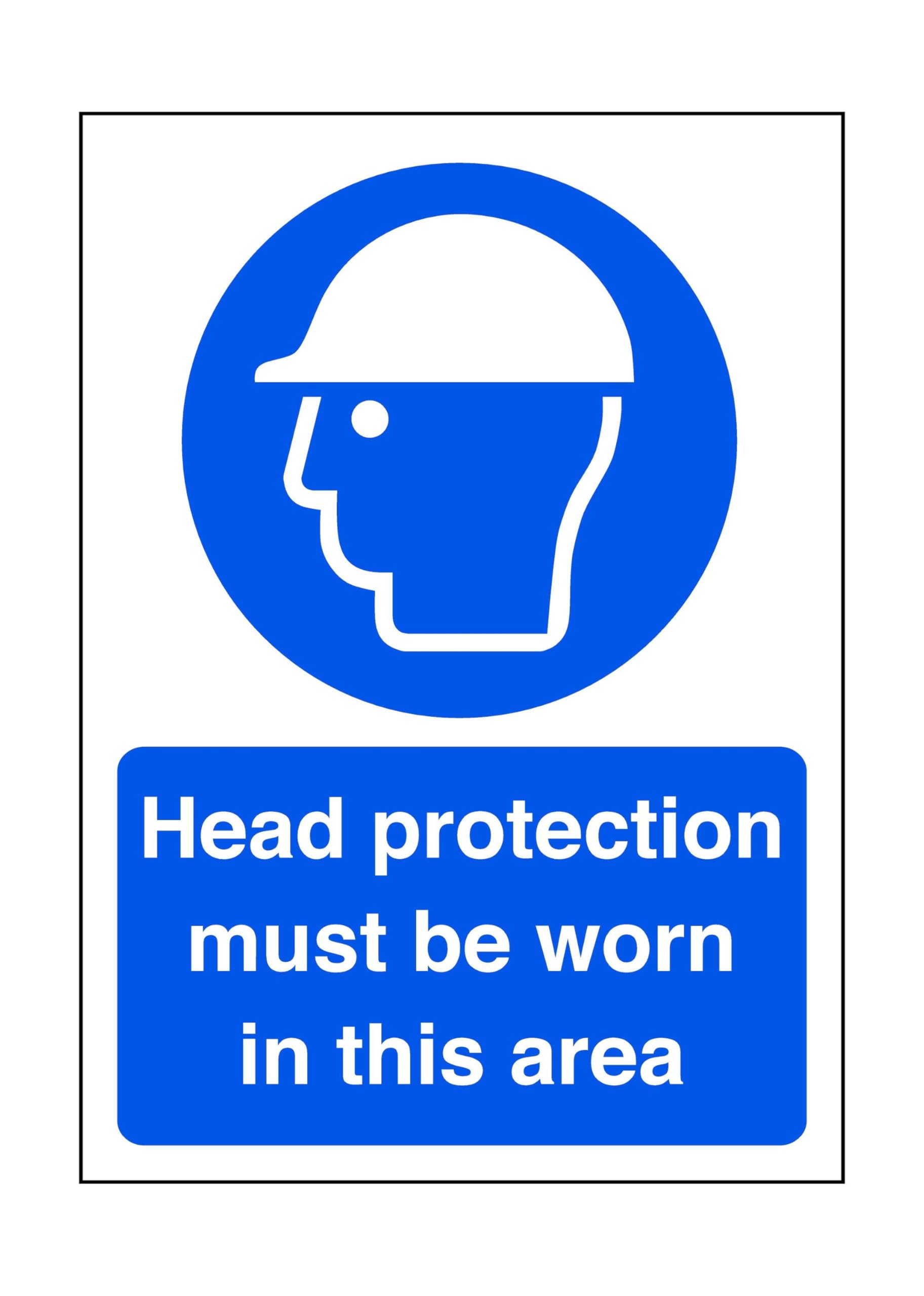 Safety First Display Ltd Blue/White Head Protection Must Be Worn In This Area - Safety Sign, Ppe, Head Protection - 1.2Mm Rigid Plastic For Indoor/Outdoor Usage (300Mm X 200Mm) Viewing Distance Within 7M.