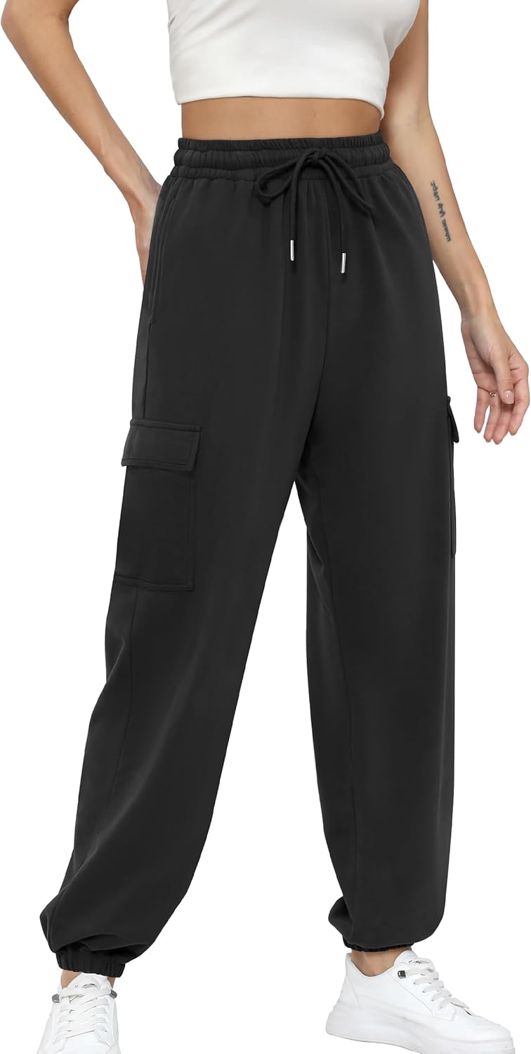 Missufe Women's Joggers Sweatpants Elastic High Waist Drawstring Cinch Bottom Casual Pants with Pockets - Image 2