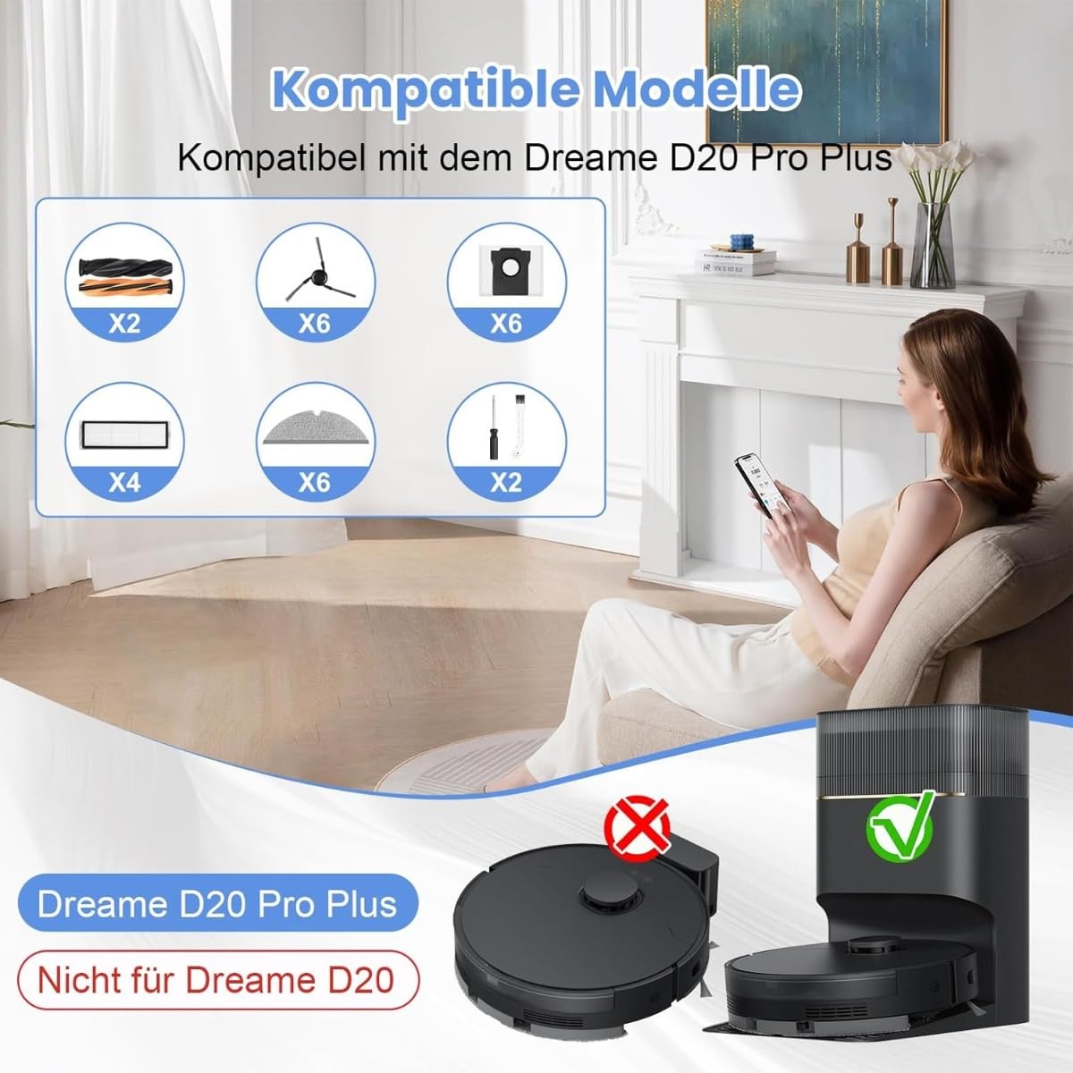 INF Kit di 26 pezzi di ricambio per robot aspirapolvere - Kit completo di manutenzione compatibile con Dreame D20 Pro Plus, spazzole, filtri, sacchetti per la polvere e panni per mocio