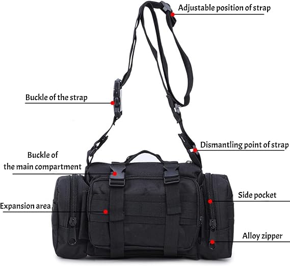 Tactical Duffle Bag, Molle Waterproof Fanny Pack with Adjustable Shoulder Strap Hand Carry (Python Black)