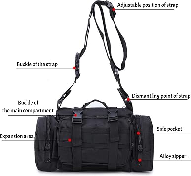 Tactical Duffle Bag, Molle Waterproof Fanny Pack with Adjustable Shoulder Strap Hand Carry (Python Black)