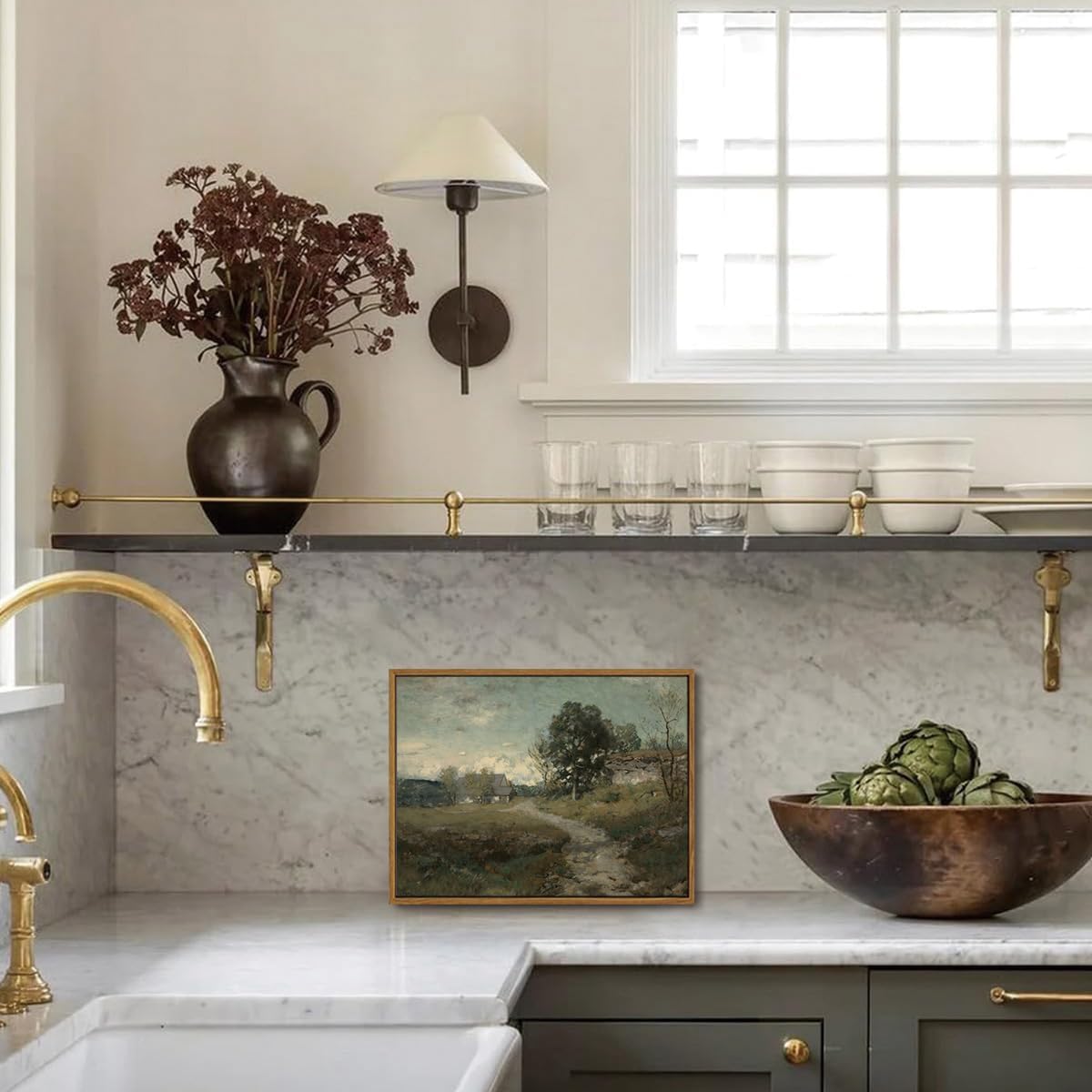 OIQArtOIQ Framed Vintage Landscape Wall Art French Country Cottage Natural Scenery Oil Painting Canvas Prints Farmhouse Decor Aesthetic Pictures for Kitchen Bedroom Living Room Bathroom Arkville scenery Framed 8x10 in