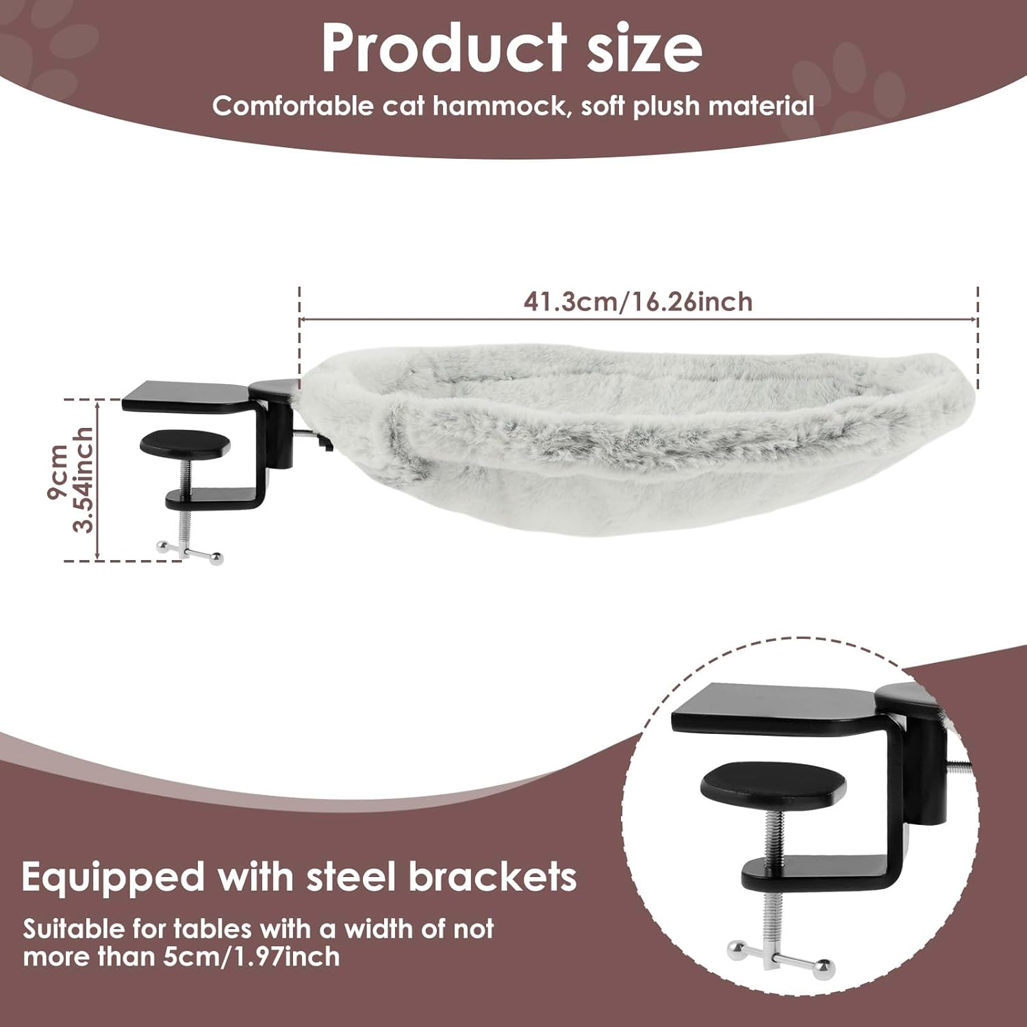 Cat Desk Bed - Cat Hammock for Desk, Soft Fabric, Adjustable Cats Shelf Beds, Easy Installation, Washable Pet Mat, Supports up to 44lbs, Table Clamp Pet Bed Cats Furniture for Kitten