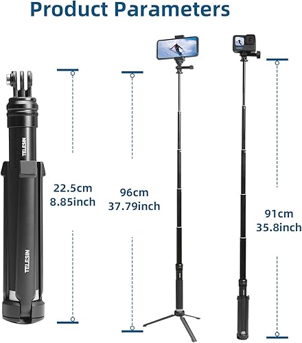 Miniatura 2 de AFAITH Poste mejorado para GoPro 11, palo selfie Go Pro de aleación de aluminio con trípode estable, monopie de mano impermeable para GoPro