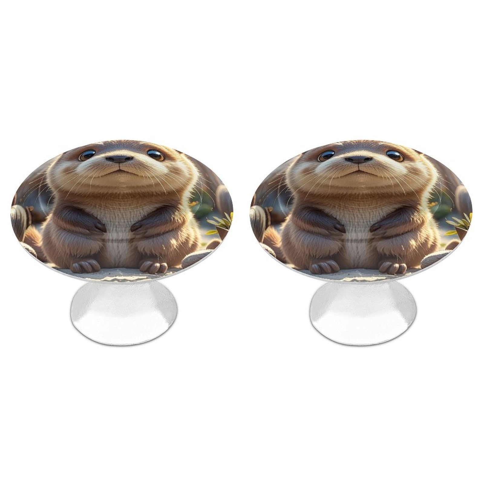 FekiLoot Animal Cute Brown Otters Cabinet Knobs 2 Pack Stainless Steel Round Dresser Drawer Knobs Kitchen Drawer Hardware Dresser Knob Closet Door Pulls Cabinet Handles for Cupboard Drawer Pulls