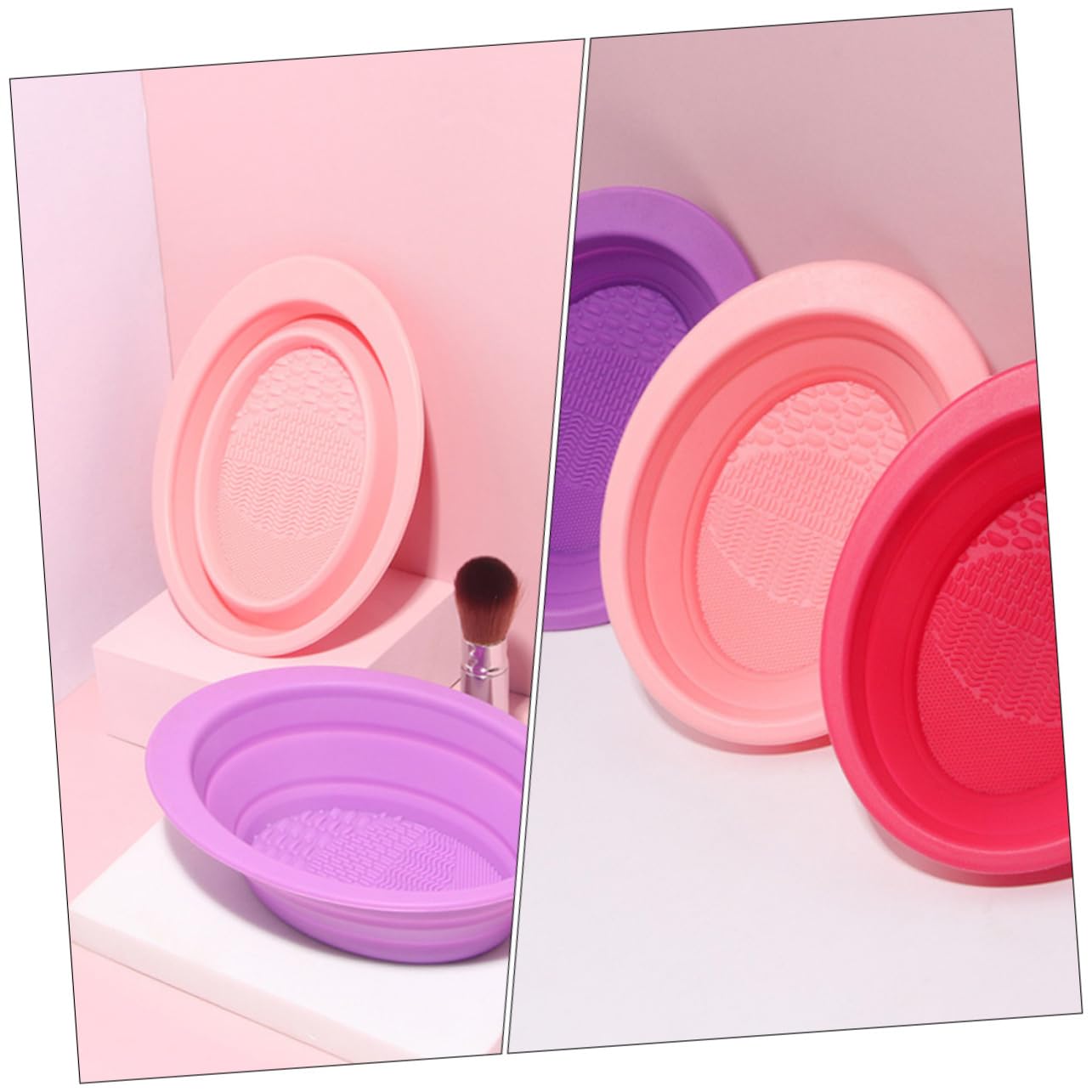 minkissy 3 Pezzi Di Pennelli Per Il Trucco in Silicone Ciotola Pieghevole Portatile Piastra Per La Pulizia Dei Pennelli Per Il Trucco Compatta E Versatile Per Salone E Casa