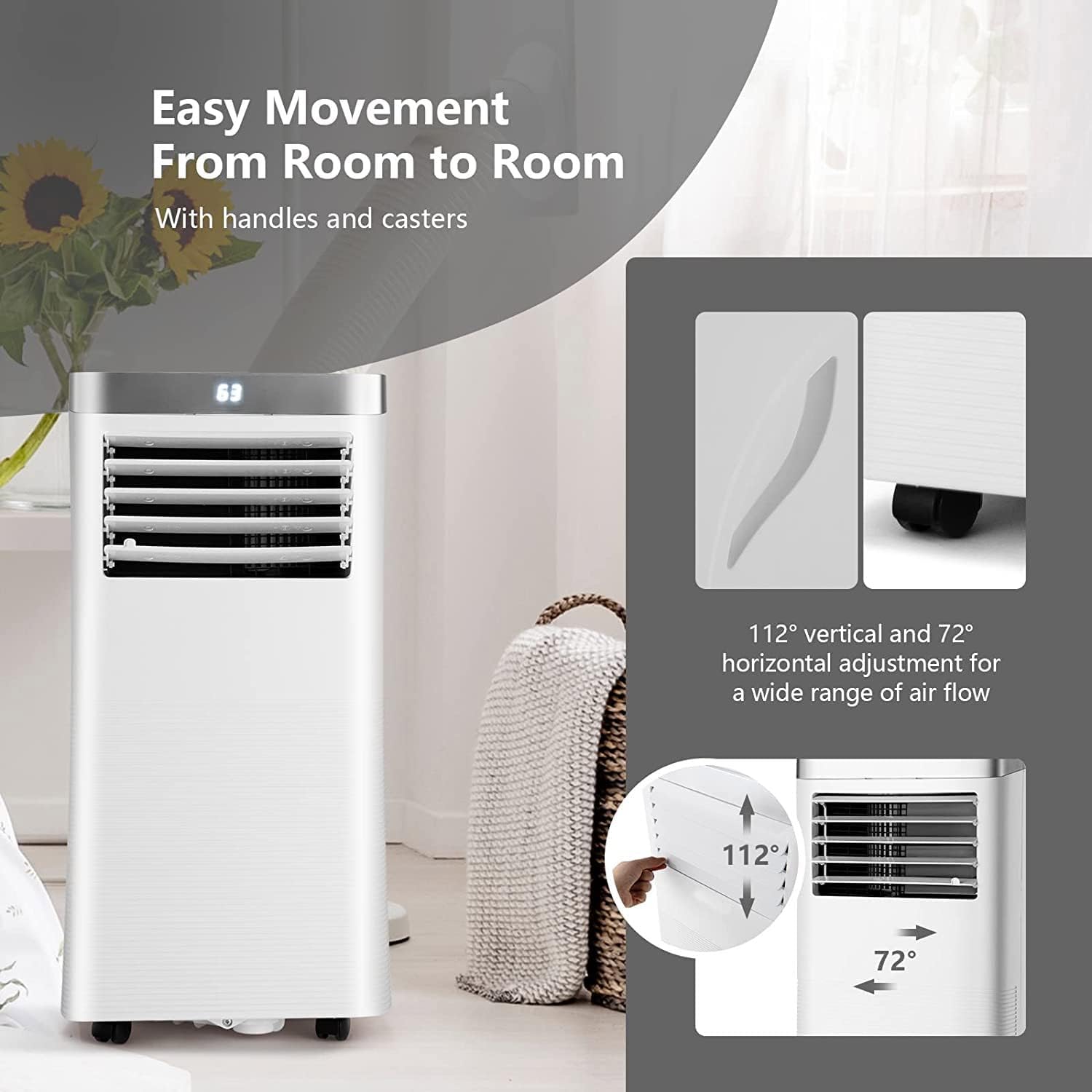PETSITE Portable Air Conditioner, 8000 BTU AC Cooling Unit with Remote Control, 3-in-1 Air Conditioners with Dehumidifying, Fan & Air Cooler Function, Cools Up to 230 sq.ft