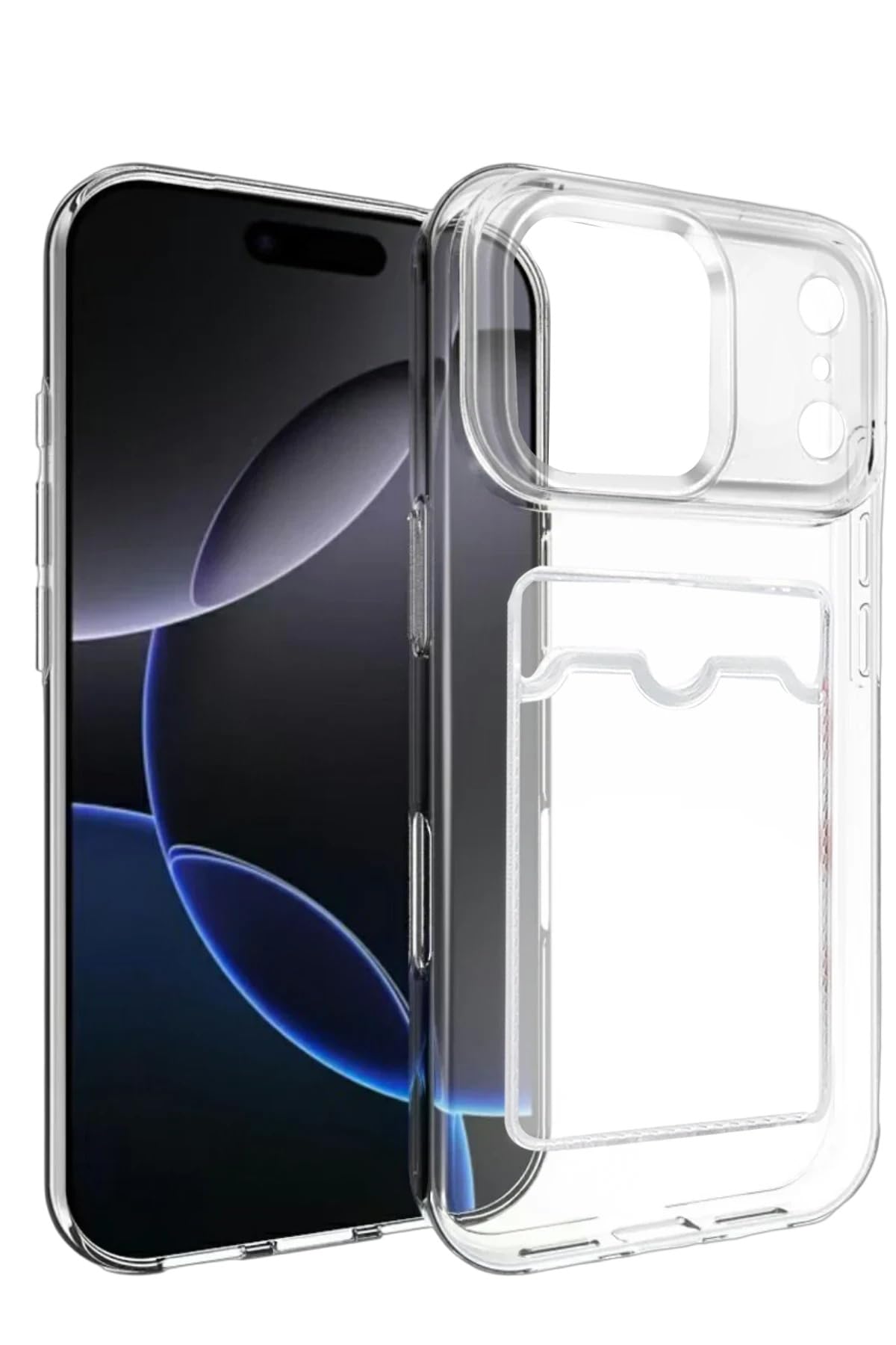 anka cep cep telefonu aksesuarları iPhone 17 Pro Max ile Uyumlu Kartlıklı Şeffaf Silikon Kılıf, Karma-İphone 17 Pro Max-Kılıf