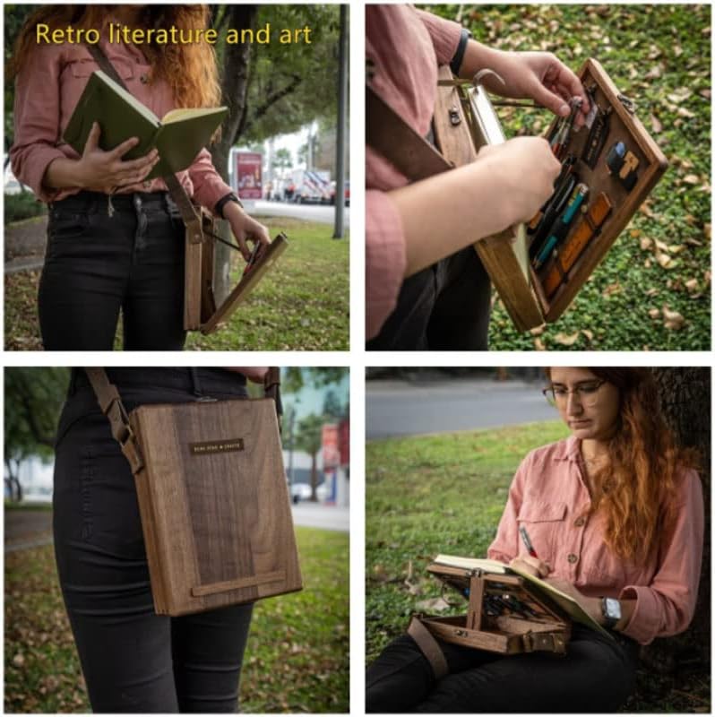 Miniatura 4 de Bolso mensajero de madera hecho a mano de cuero convertible, mochila mensajero de un hombro de 8.6 x 7 x 2.3 pulgadas, bolsa de mensajero unisex de