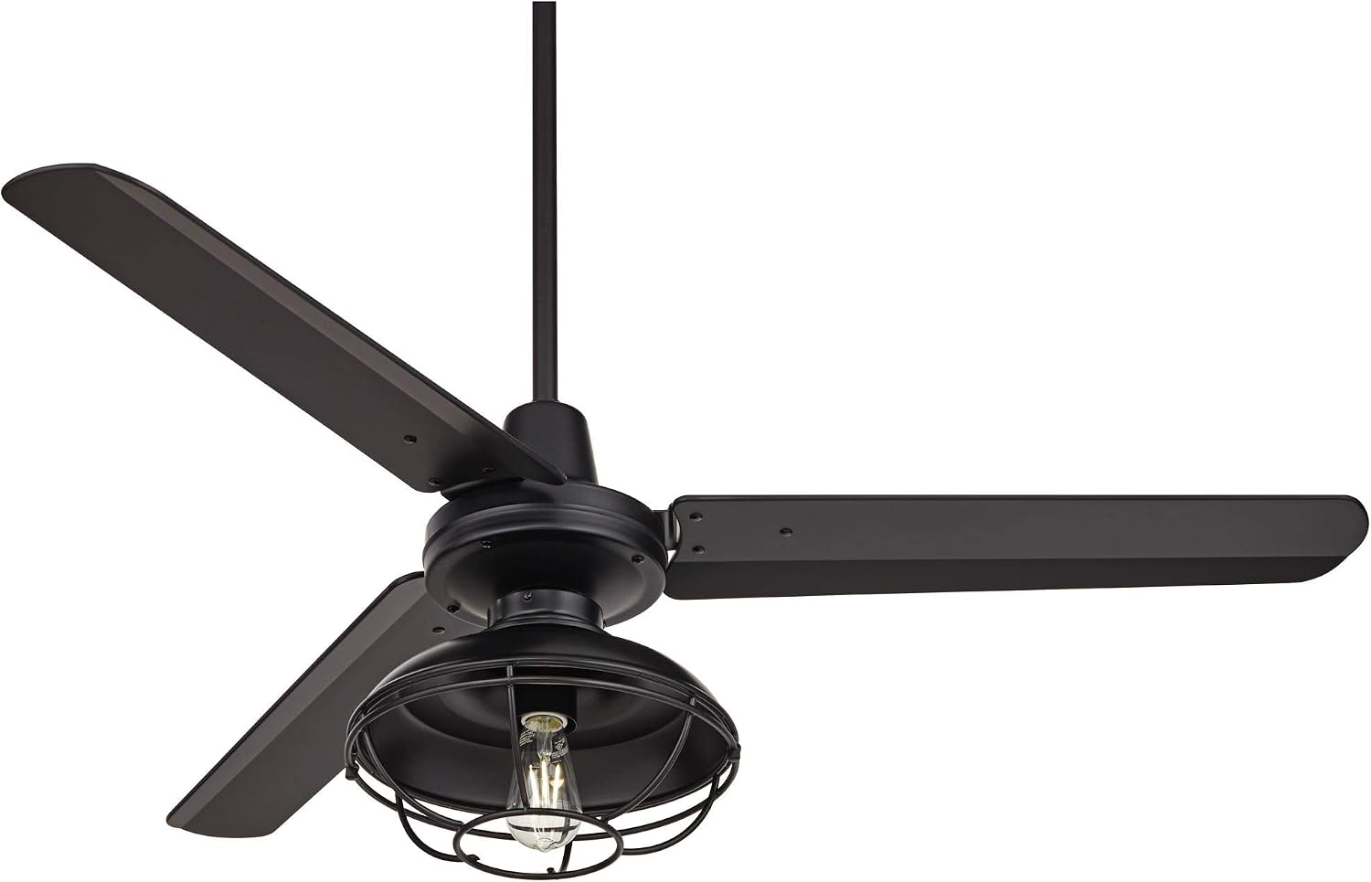 Casa Vieja 52" Plaza Industrial Modern 3 Blade Outdoor Ceiling Fan with LED Light Remote Control Matte Black Cage Damp Rated for Patio Exterior House Porch Gazebo Garage Barn