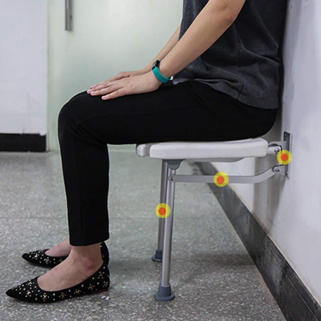 Taburete de Hoja abatible montado en la Pared Ducha Plegable Asiento de baño Seguridad en el baño Banco de baño Antideslizante con Patas