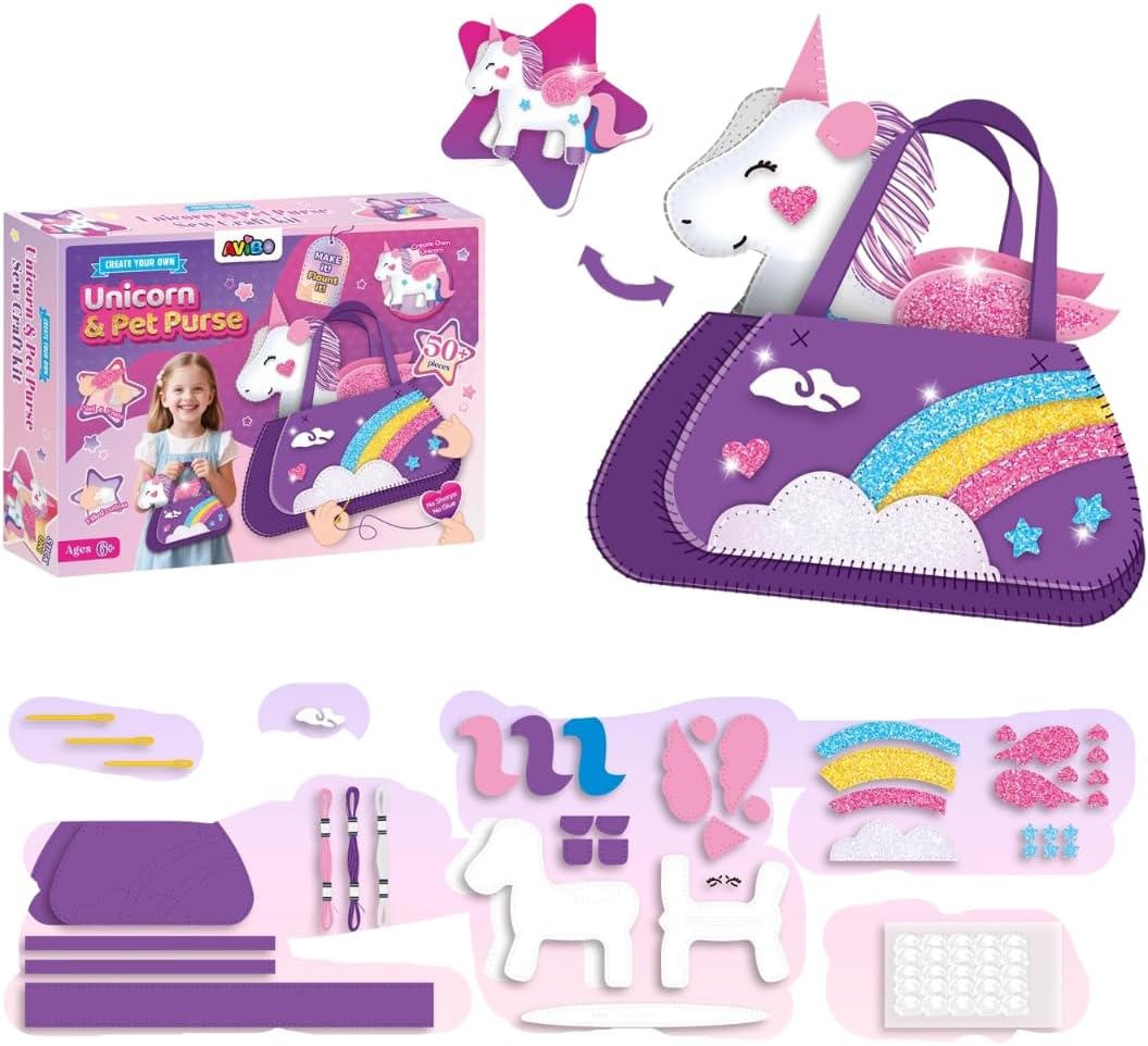 PALAY® 2 in 1 DIY Unicorn Sling Bag for Girls Craft Kit for Girls 6+, Fashion Cute DIY Hand Bag for Girls Shoulder Stylish Latest Gifts Kids 6+ Purse Cross Body Woman, Making Kit with Accessories