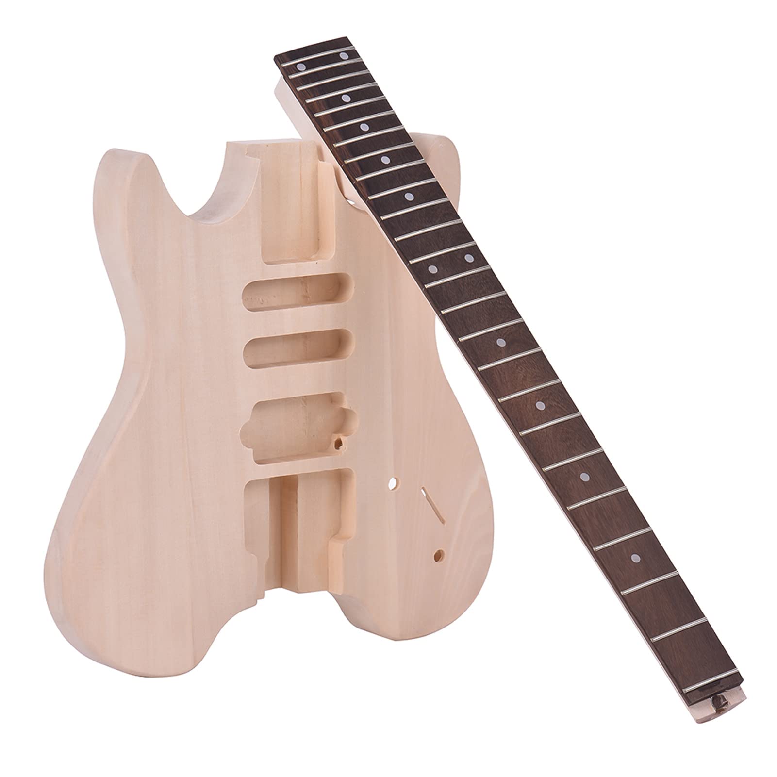 Aoresac Kit de Guitarra Eléctrica DIY Guitarra Eléctrica sin Cabeza sin Cabezal Cuerpo de Tilo Diapasón Palisandro Mástil Arce con 2 Pi Bobina
