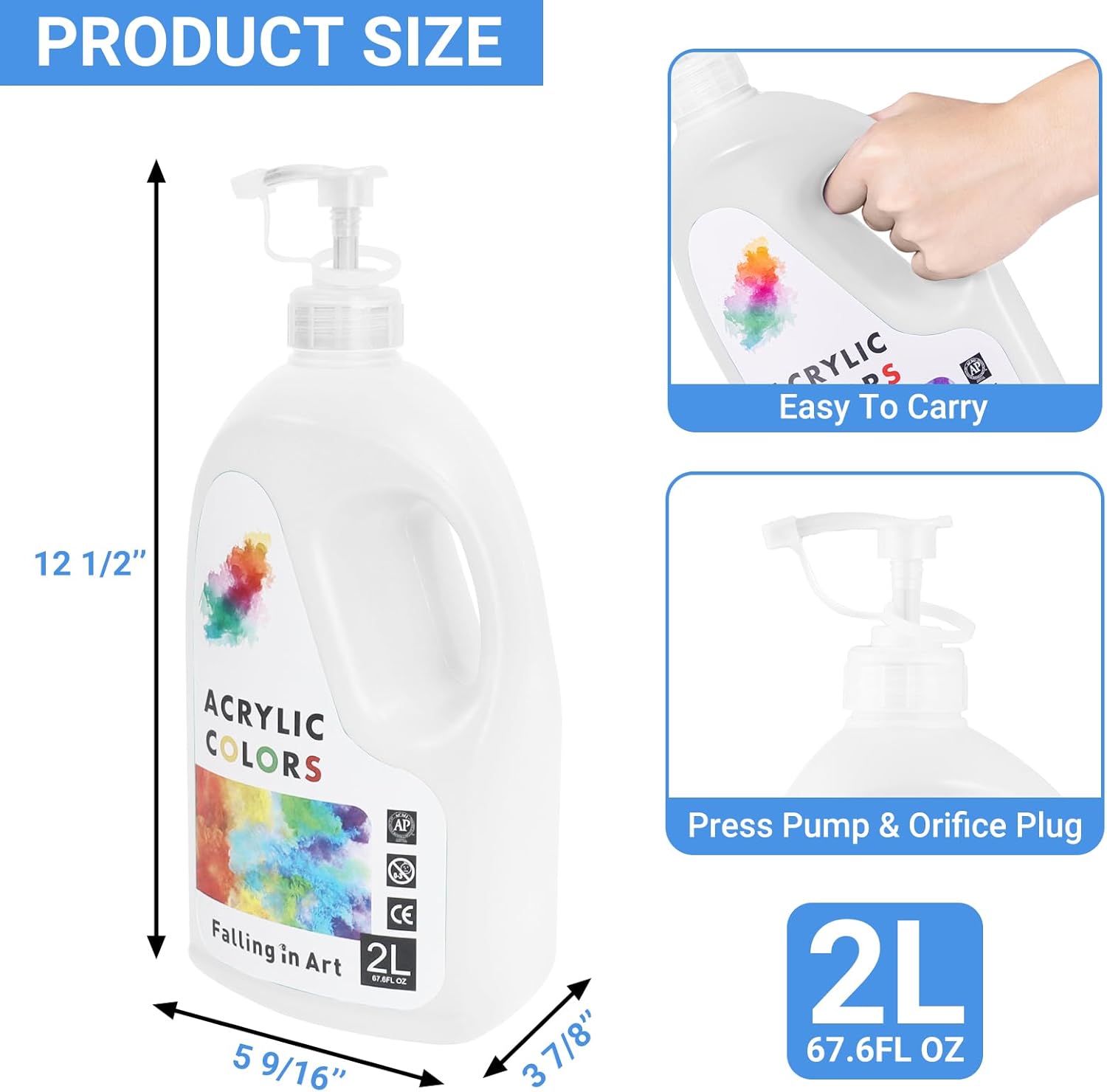 Falling in Art Titanium White Acrylic Paint, Large 135.2 Oz Premium Pouring Acrylic Paint, Perfect for Canvas, Wood, Ceramic, and More