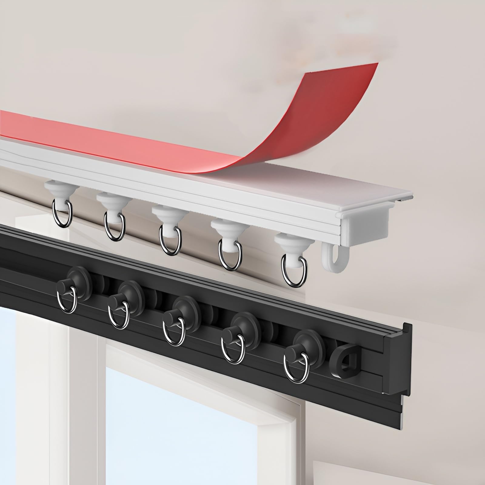HighPerformance Samoprzylepna aluminiowa szyna do zasłon montażowych na sufit / ścianę idealna do zasłon prysznicowych szafek kamperów 230 cm / 2 x 115 cm biała