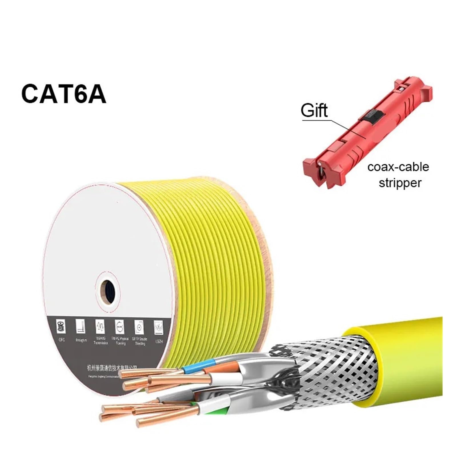 Câble réseau CAT6A S/FTP 23AWG 4PR LSZH 10Gbps 500MHz, Double Blindage en cuivre sans oxygène LSZH Prend en Charge Le câble Ethernet FTTH (Color : CAT6A Network Cable, Size : 305m)