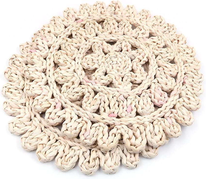 Alnicov 2 PCS15 Inch Table Heat Insulated Pad,Flower Shape Rattan Tablemat,Natural Corn Husk Woven Placemat Handmade for Kitchen Dining Table Heat Insulated Pad