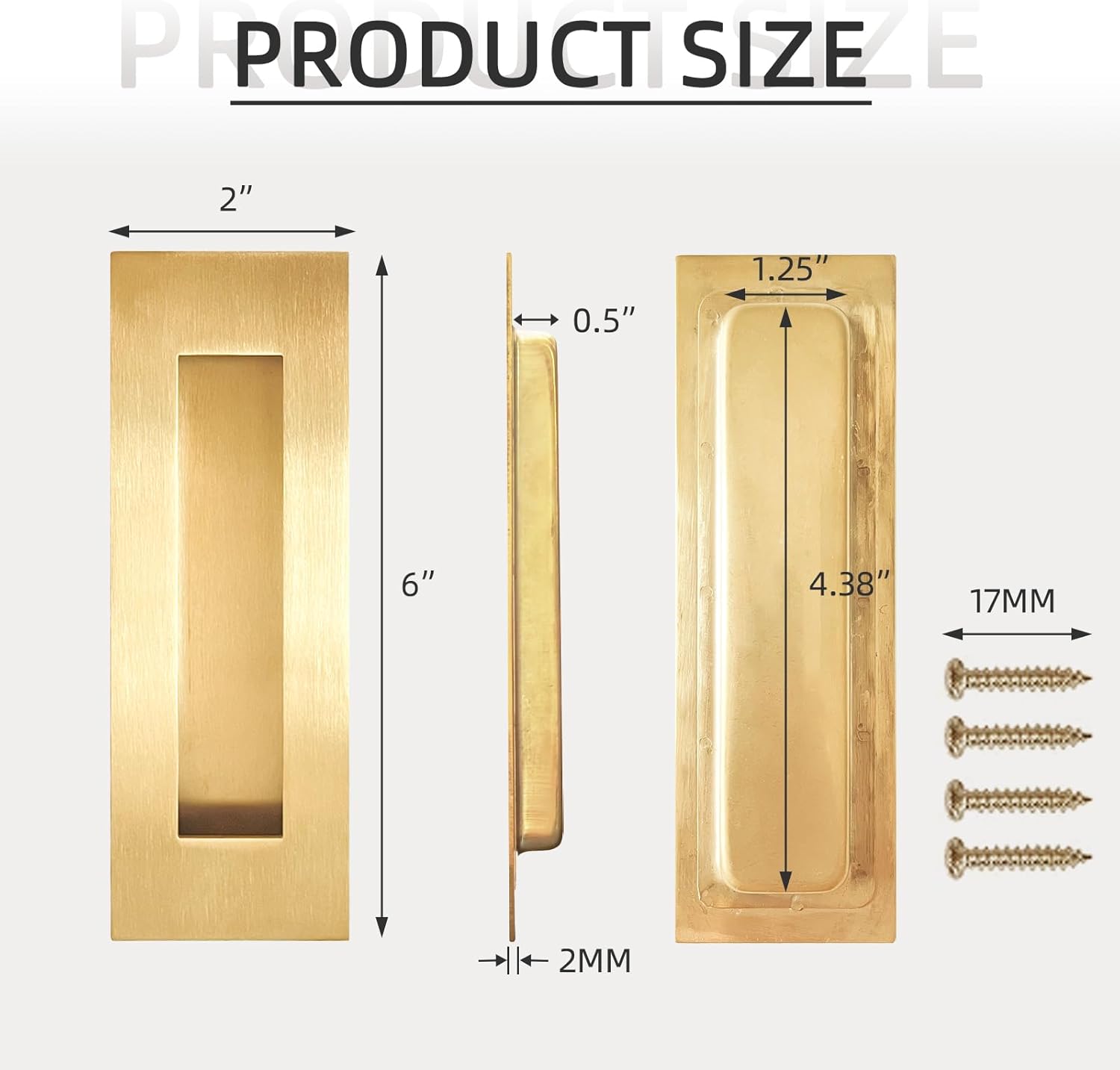 6Inch Recessed Finger Flush Pulls Handles for Pocket and Sliding Doors,Closet and Barn Doors Hardware Brushed Gold 2 Pack