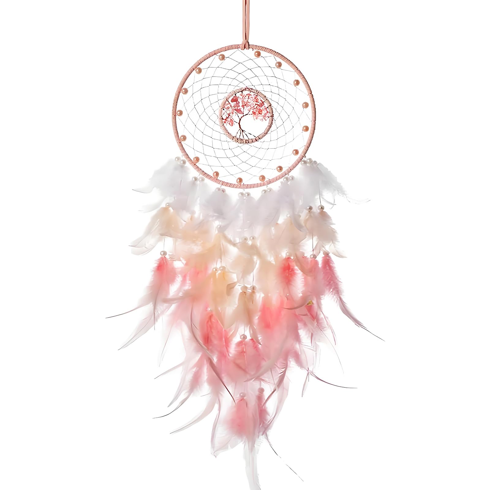 Attrape-rêves, rose, macramé, cristaux, anneaux en métal, résistants aux UV, extérieur, enfants, voiture, cadeau de mariage, bohème, bricolage, décoration rose, chambre d'enfant, salon