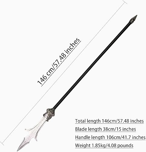 Miniatura 2 de Espada de tres puntas de dos hojas de acero inoxidable, accesorio decorativo de cosplay de película, decoración de adorno de 57.48 pulgadas