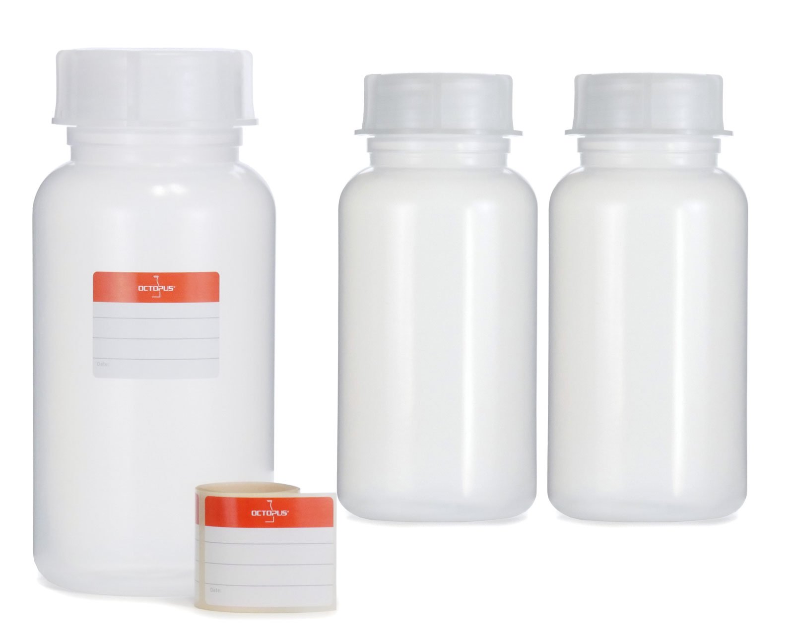 Bouteilles à col large 1000 ml Octopus en PEBD avec bouchon à vis lot de 3
