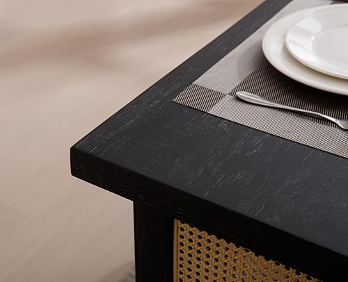 Miniatura 7 de EALSON Banco de comedor de madera de 60 pulgadas, banco de comedor con lado de ratán, banco de cocina interior, asiento para comedor, entrada, sala