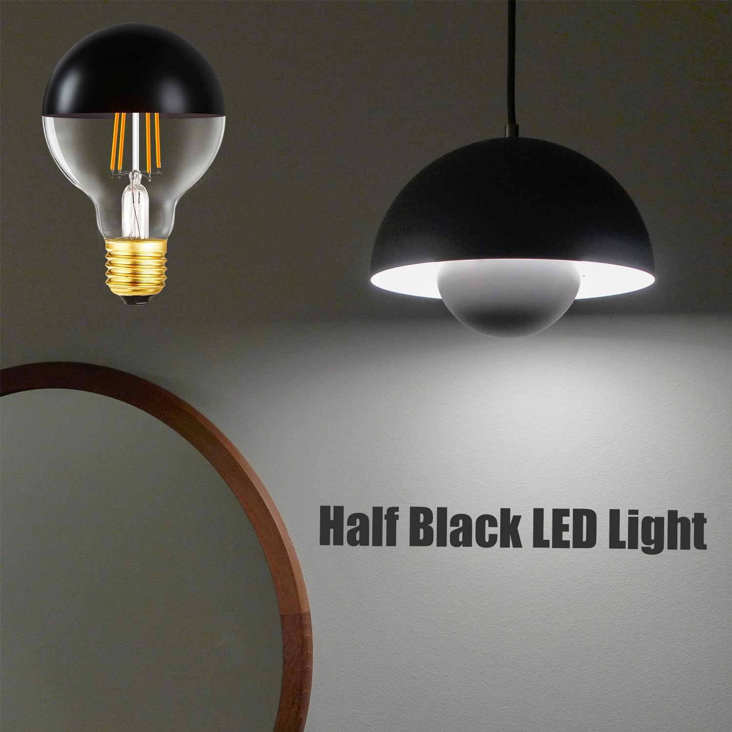Leools Half Black LED Light Bulbs,Dimmable 6W (Equivalent 60Watt) Edison Bulbs,4000K Daylight White,G80/G25 Half Chrome Dipped Anti-Glare LED Filament Bulbs,Decorative Bulb,CRI 90+ E26 Base Pack of 4