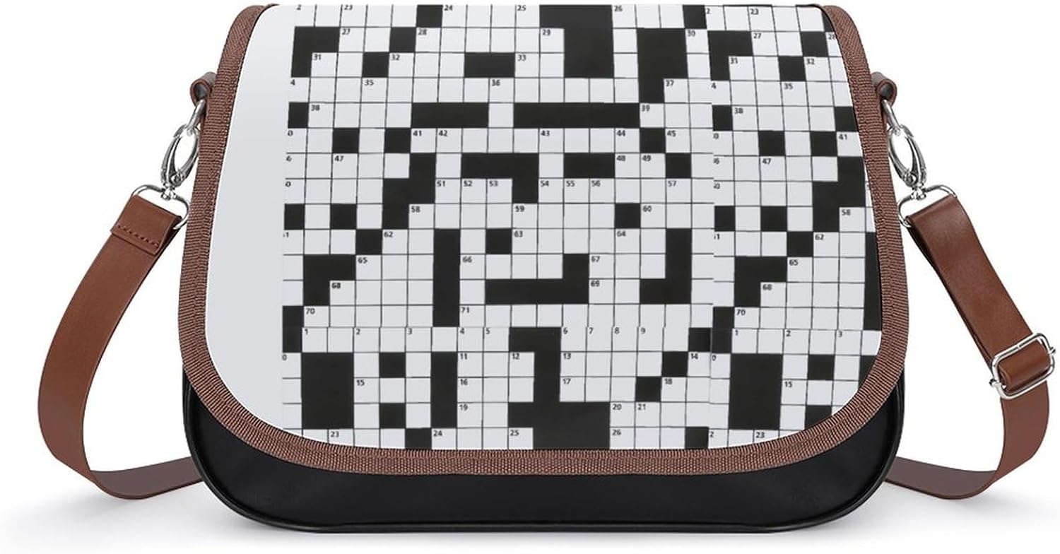 Crossword Puzzle PatternWomen's Faux Leather Crossbody Bag, Waterproof Wrinkle-Resistant Shoulder Bag with Detachable Strap, Large Capacity Casual Handbag, Fashion Daily Purse for Shopping Work Dating