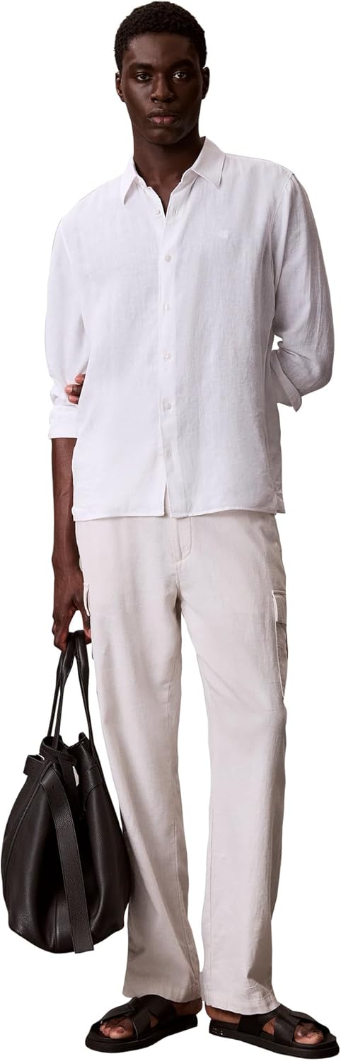 Calvin Klein Men's Long Sleeve Linen Classic Shirt