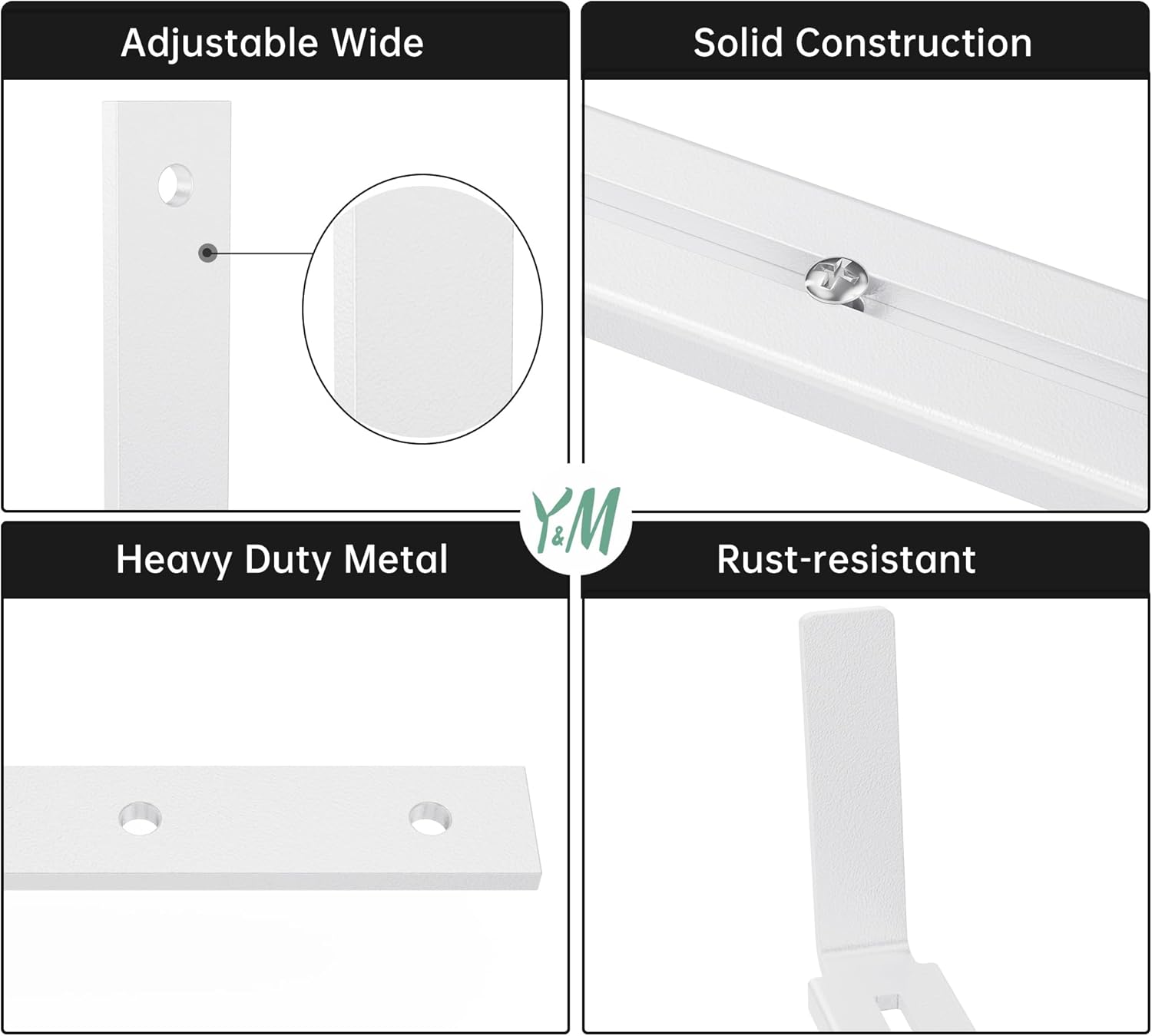 Y&M 6 Pack Adjustable Planter Brackets (6 to 12.5 in), Universal Window Box Brackets, Heavy Duty Iron Flower Box Wall Mounting Hooks for Balcony, Fences, Patio, and Garden - White