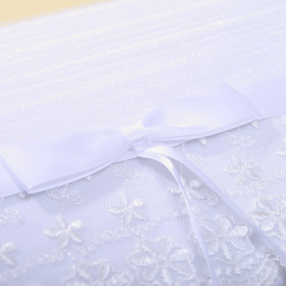 KateMelon Vintage Lace and Organza Wedding Guest Book with Pen Set - White - 8.3" x 6.3"