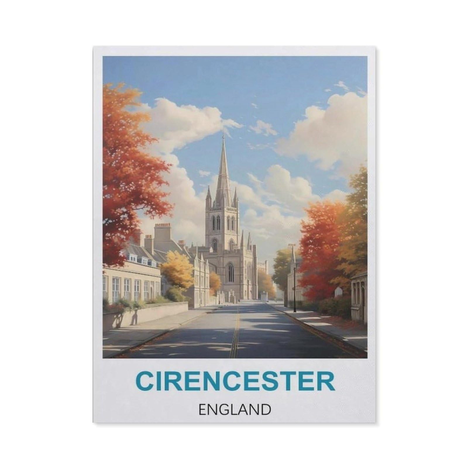 BEAYODKP Full Diamond 5D DIY Diamond Painting，Cirencester England Vintage Travel Poster，3D Diamond Embroidery Cross Stitch Mosaic Needle Works（30 x 40 cm/11.81 x 15.74 inches）-CA94