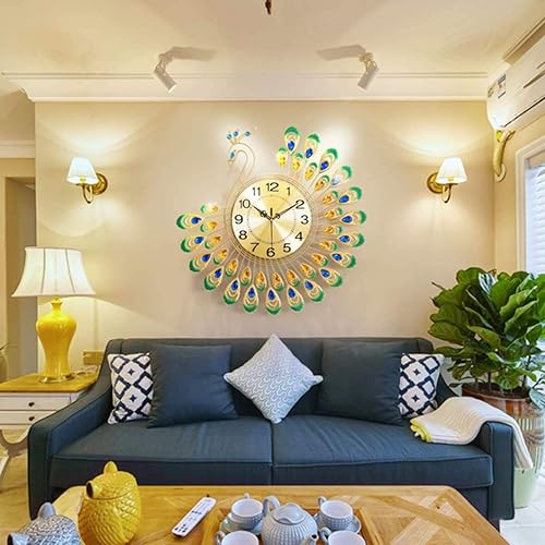 Miniatura 5 de Non-Ticking Wall Clock Silent 3D Diamond Peacock Quartz Wall Clocks European Silent Wall Watch for Home Living Room Decoration Clocks Ornaments