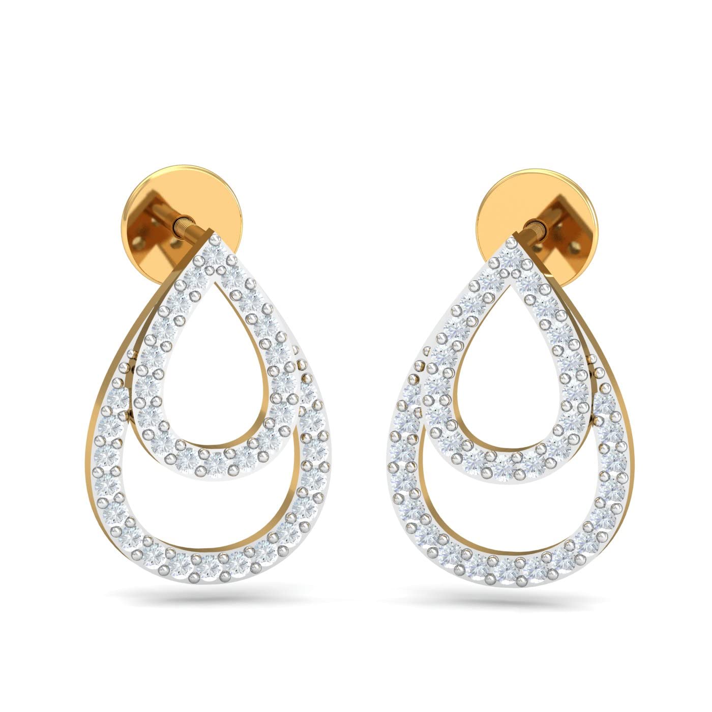 kuberbox 14KT/18KT Yellow Gold Diamond Pretty Pear Stud Earrings for Women-picture-15
