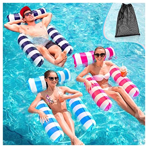 MLRYH 3Pcs Hamaca de Agua, 4 -En- 1 Tumbona Hinchable Colchoneta Hinchable Plegable Flotador Piscina, Hamaca Flotante Piscina Juguetes para la Piscina Verano Playa Mar Piscina.