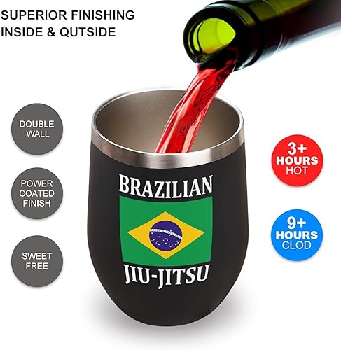 Miniatura 4 de Vaso de vino brasileño Jiu Jitsu para viaje, taza de café de acero inoxidable, taza aislada con tapa, regalo para hombres y mujeres, 12 onzas