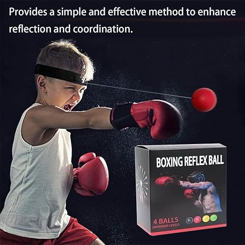 Miniatura 4 de Juego de 4 bolas de reflejo de boxeo, diadema ajustable, accesorios de boxeo para reflejos rápidos, mejora la velocidad y la coordinación mano-ojo