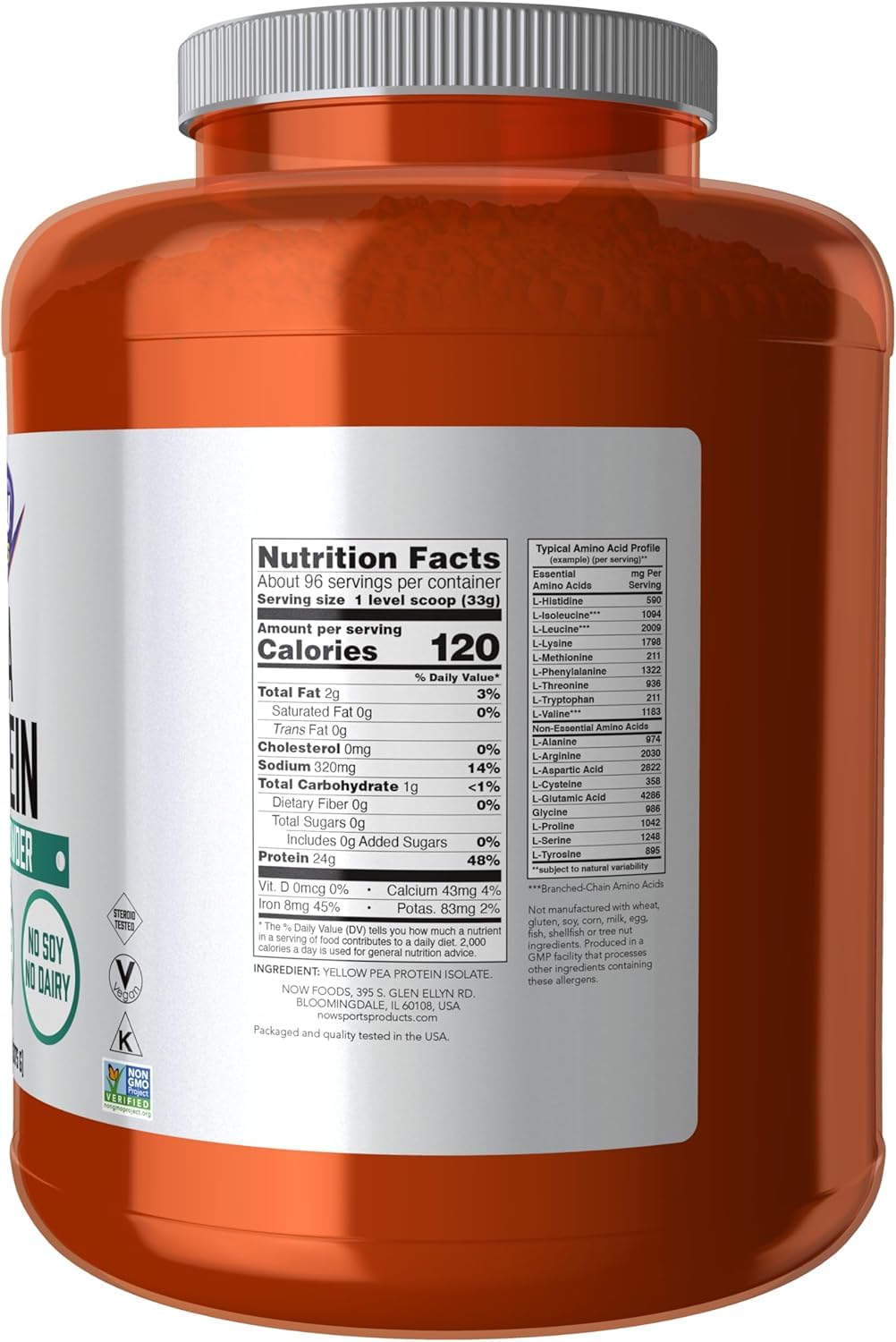 NOW Sports Pea Protein Natural Unflavored Powder,7-Pound