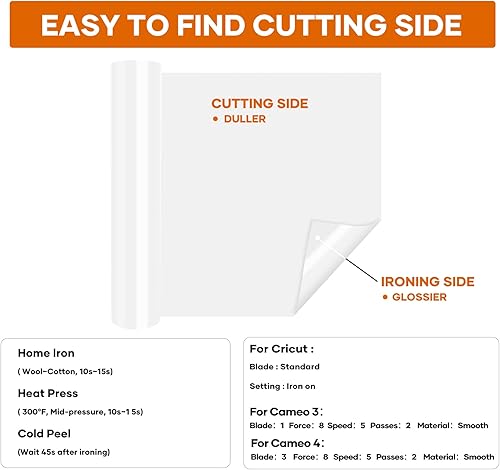 Miniatura 6 de HTVRONT Vinilo de transferencia de calor blanco para planchar, rollo de vinilo HTV blanco de 12 x 60 pies, fácil de cortar y desmalezar para diseño