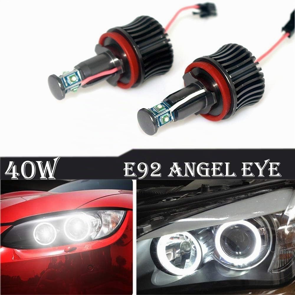 Ricoy Compatible con BMW E82 E90 E92 E70 E71 E82 E89 1 3 5 Serie X5 X 6 Z4 Bombillas LED de 40W H8 de 4 lados, anillo de halo ojos de ángel, sin errores