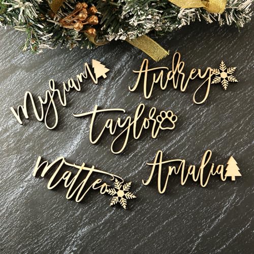 IEK Christmas Place Cards Christmas Stocking Tags Merry Tags Personalized Christmas Tags with Decors, Wooden paw