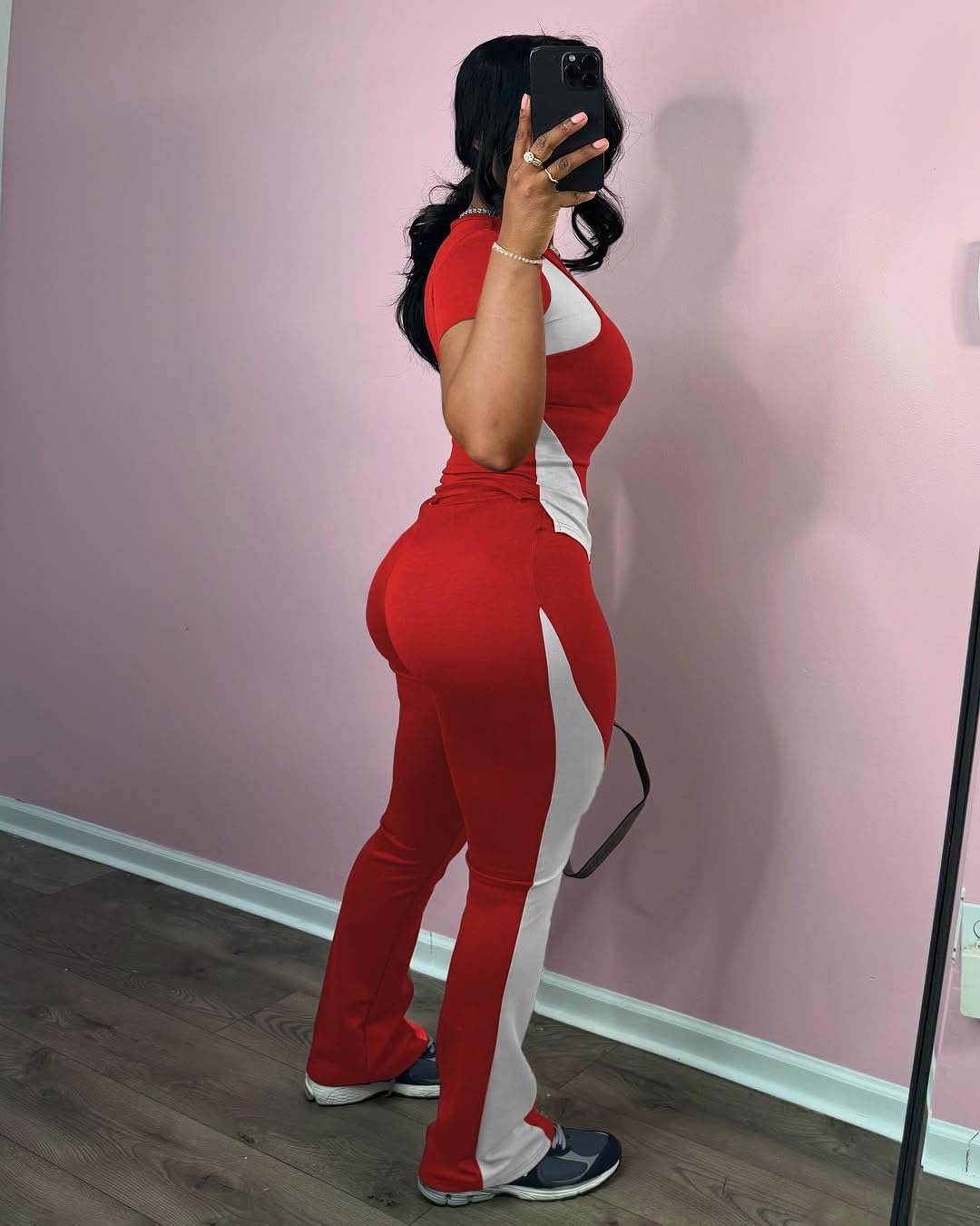 Ulovmi Womens 2 Piece Lounge Sets Fitted Short Sleeve Jogger Sweatsuits - Image 2